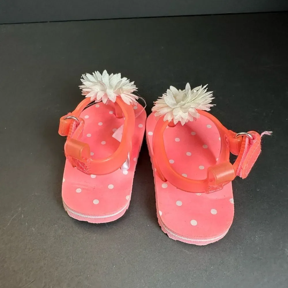 Child Of Mine Coral White Flower Baby Sandals Size‎ 0-3 Months